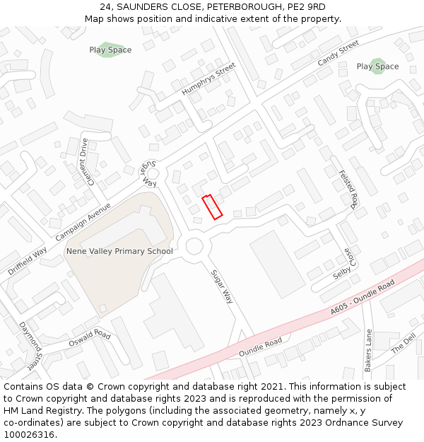 24, SAUNDERS CLOSE, PETERBOROUGH, PE2 9RD: Location map and indicative extent of plot