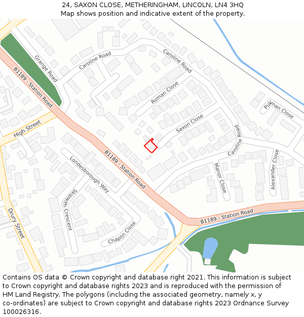 24, SAXON CLOSE, METHERINGHAM, LINCOLN, LN4 3HQ: Location map and indicative extent of plot