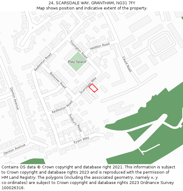 24, SCARSDALE WAY, GRANTHAM, NG31 7FY: Location map and indicative extent of plot
