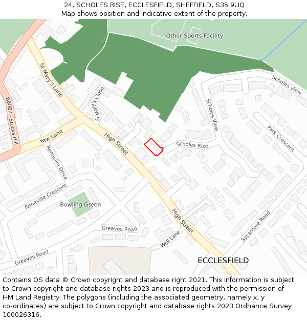 24, SCHOLES RISE, ECCLESFIELD, SHEFFIELD, S35 9UQ: Location map and indicative extent of plot