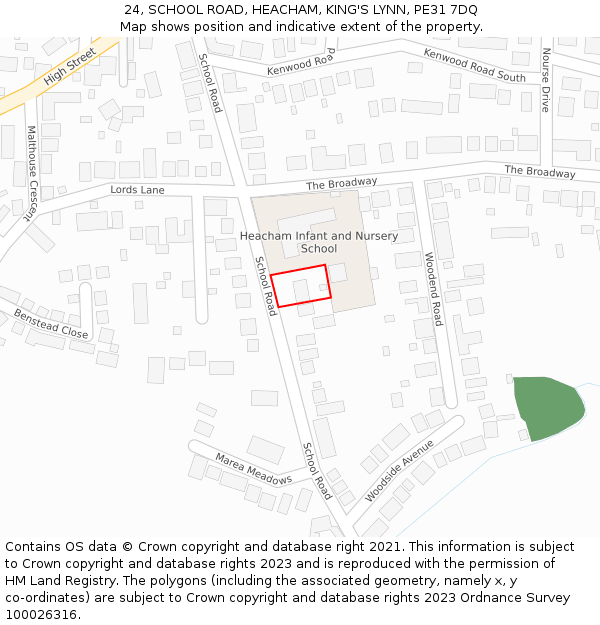 24, SCHOOL ROAD, HEACHAM, KING'S LYNN, PE31 7DQ: Location map and indicative extent of plot