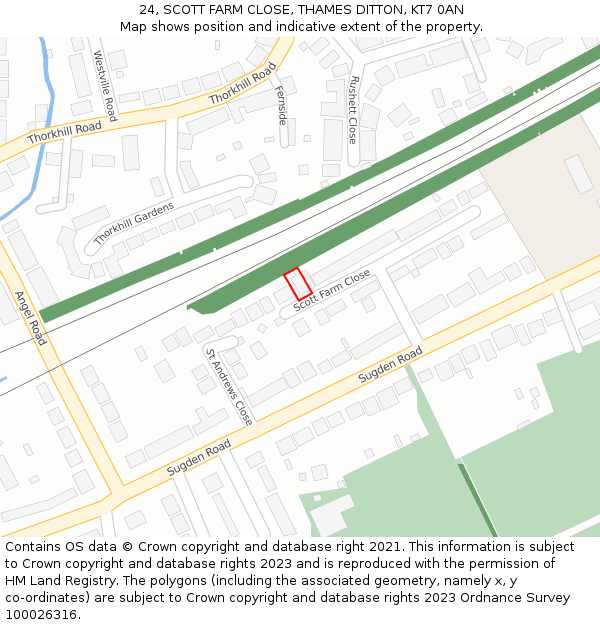 24, SCOTT FARM CLOSE, THAMES DITTON, KT7 0AN: Location map and indicative extent of plot