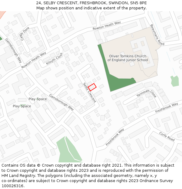 24, SELBY CRESCENT, FRESHBROOK, SWINDON, SN5 8PE: Location map and indicative extent of plot