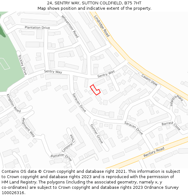 24, SENTRY WAY, SUTTON COLDFIELD, B75 7HT: Location map and indicative extent of plot
