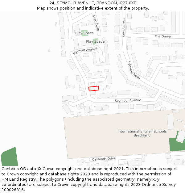 24, SEYMOUR AVENUE, BRANDON, IP27 0XB: Location map and indicative extent of plot