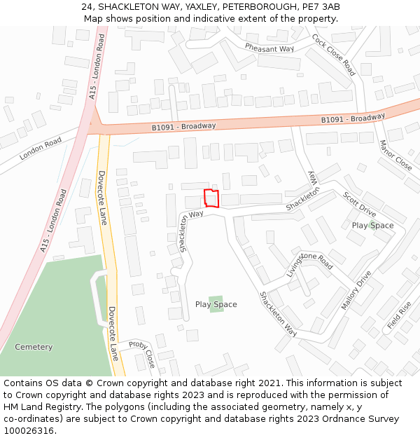 24, SHACKLETON WAY, YAXLEY, PETERBOROUGH, PE7 3AB: Location map and indicative extent of plot
