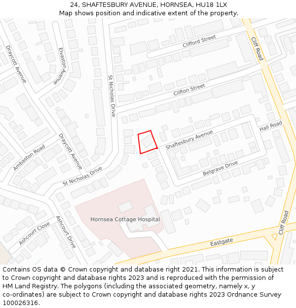 24, SHAFTESBURY AVENUE, HORNSEA, HU18 1LX: Location map and indicative extent of plot