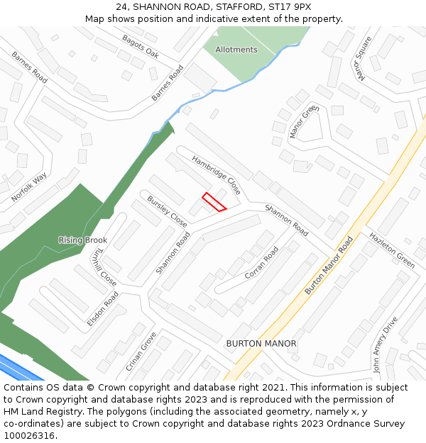 24, SHANNON ROAD, STAFFORD, ST17 9PX: Location map and indicative extent of plot