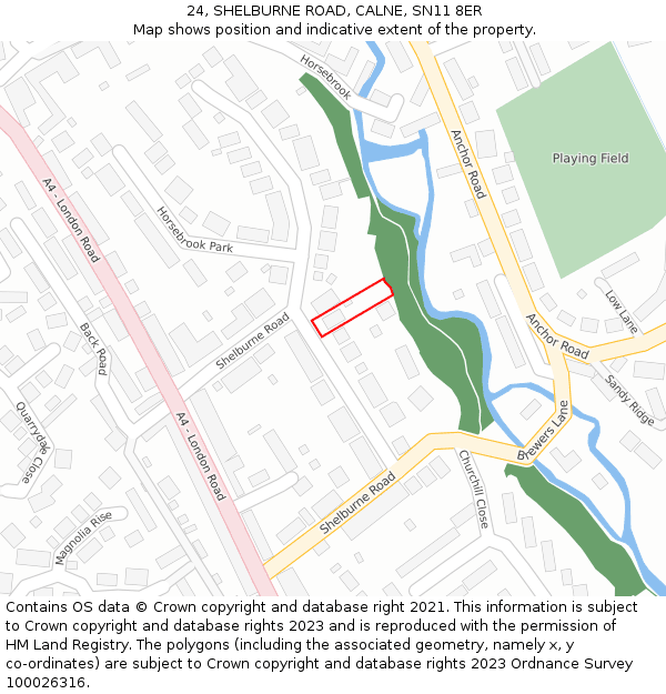 24, SHELBURNE ROAD, CALNE, SN11 8ER: Location map and indicative extent of plot