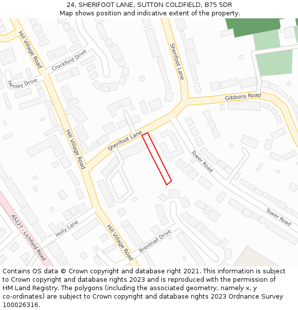 24, SHERIFOOT LANE, SUTTON COLDFIELD, B75 5DR: Location map and indicative extent of plot