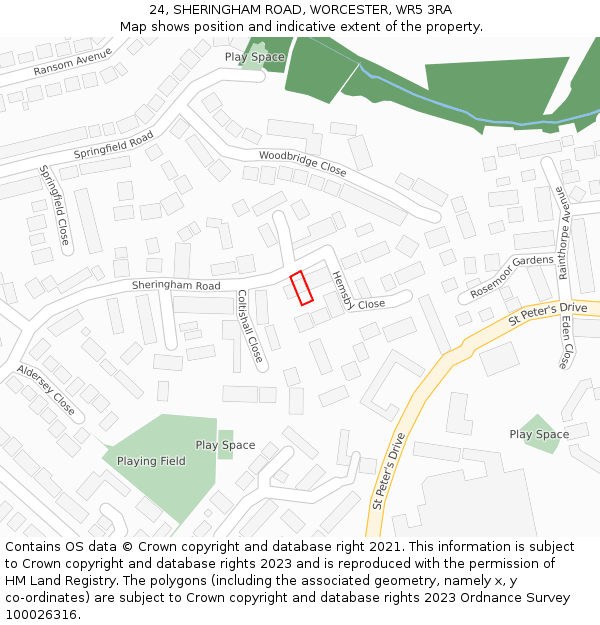 24, SHERINGHAM ROAD, WORCESTER, WR5 3RA: Location map and indicative extent of plot