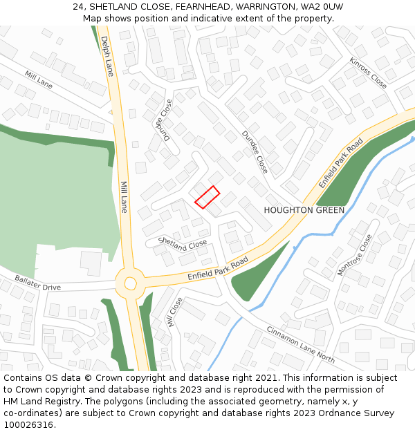 24, SHETLAND CLOSE, FEARNHEAD, WARRINGTON, WA2 0UW: Location map and indicative extent of plot