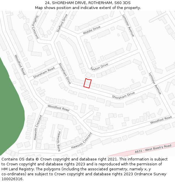 24, SHOREHAM DRIVE, ROTHERHAM, S60 3DS: Location map and indicative extent of plot