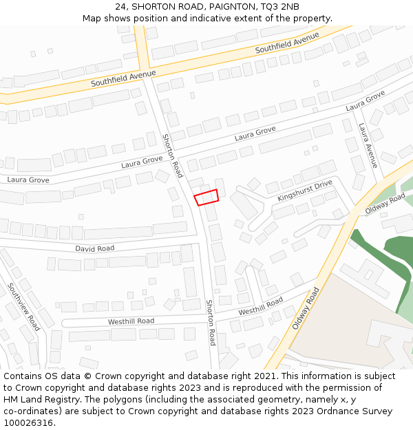 24, SHORTON ROAD, PAIGNTON, TQ3 2NB: Location map and indicative extent of plot