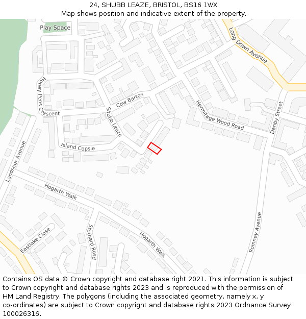 24, SHUBB LEAZE, BRISTOL, BS16 1WX: Location map and indicative extent of plot