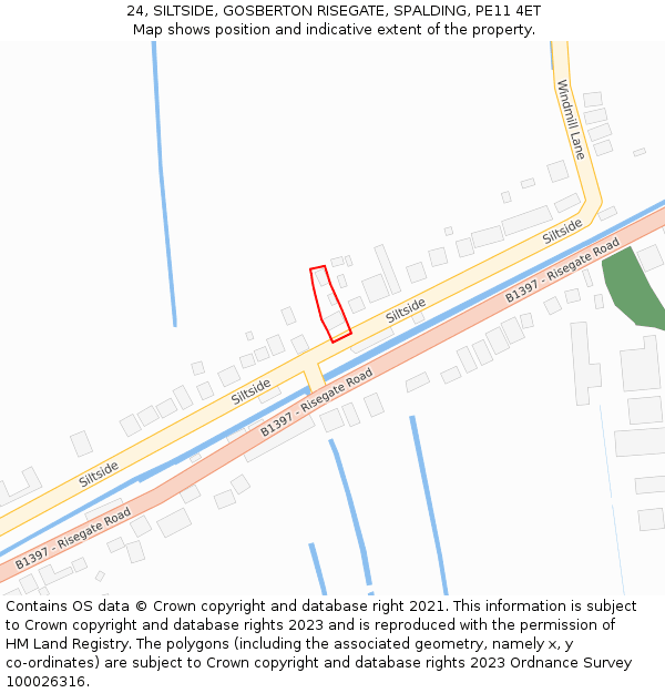 24, SILTSIDE, GOSBERTON RISEGATE, SPALDING, PE11 4ET: Location map and indicative extent of plot