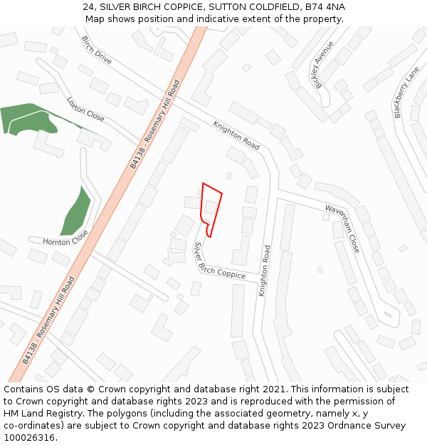 24, SILVER BIRCH COPPICE, SUTTON COLDFIELD, B74 4NA: Location map and indicative extent of plot