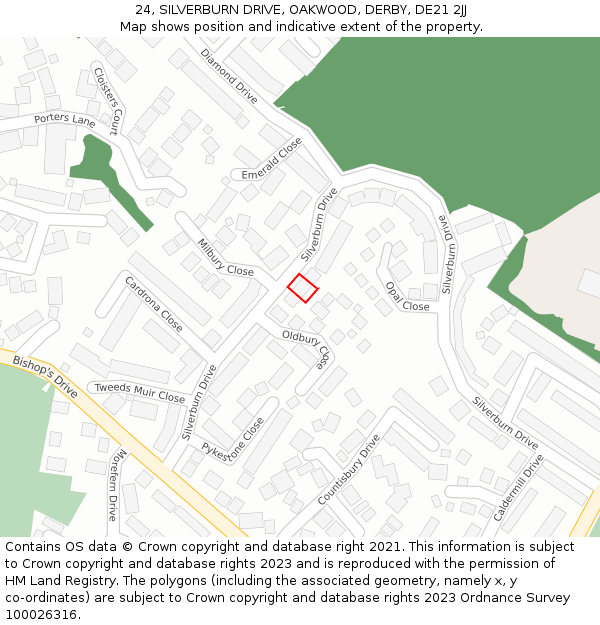 24, SILVERBURN DRIVE, OAKWOOD, DERBY, DE21 2JJ: Location map and indicative extent of plot