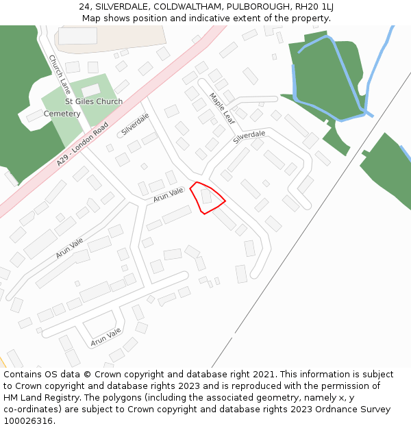 24, SILVERDALE, COLDWALTHAM, PULBOROUGH, RH20 1LJ: Location map and indicative extent of plot