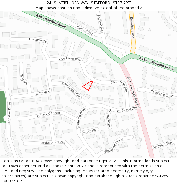 24, SILVERTHORN WAY, STAFFORD, ST17 4PZ: Location map and indicative extent of plot