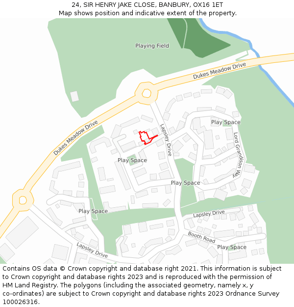 24, SIR HENRY JAKE CLOSE, BANBURY, OX16 1ET: Location map and indicative extent of plot