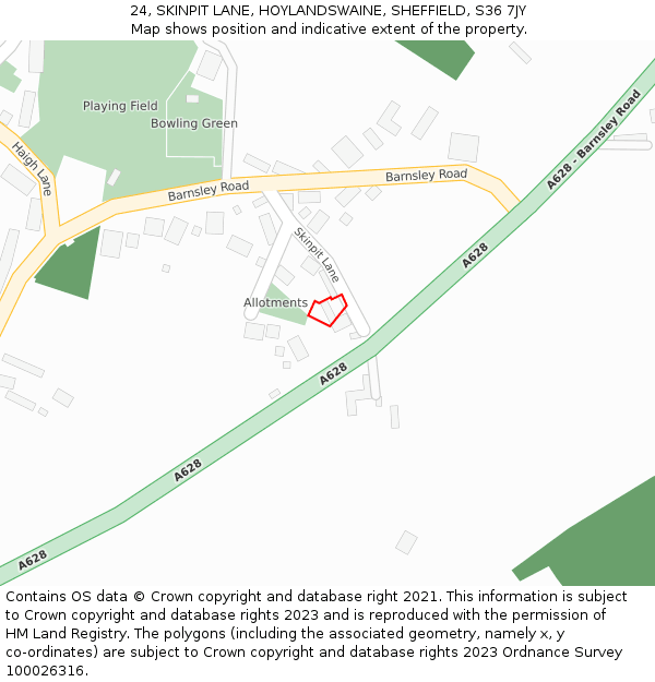 24, SKINPIT LANE, HOYLANDSWAINE, SHEFFIELD, S36 7JY: Location map and indicative extent of plot