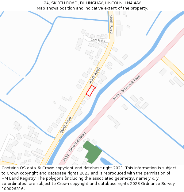 24, SKIRTH ROAD, BILLINGHAY, LINCOLN, LN4 4AY: Location map and indicative extent of plot
