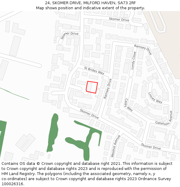 24, SKOMER DRIVE, MILFORD HAVEN, SA73 2RF: Location map and indicative extent of plot