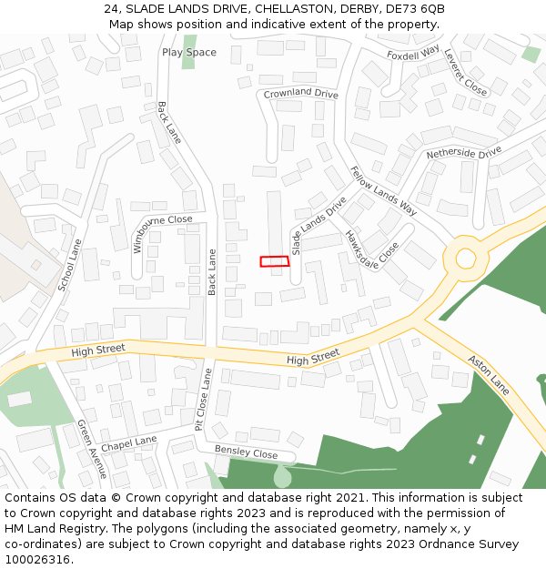 24, SLADE LANDS DRIVE, CHELLASTON, DERBY, DE73 6QB: Location map and indicative extent of plot