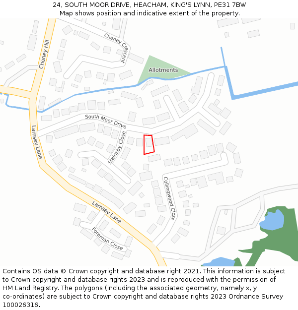 24, SOUTH MOOR DRIVE, HEACHAM, KING'S LYNN, PE31 7BW: Location map and indicative extent of plot