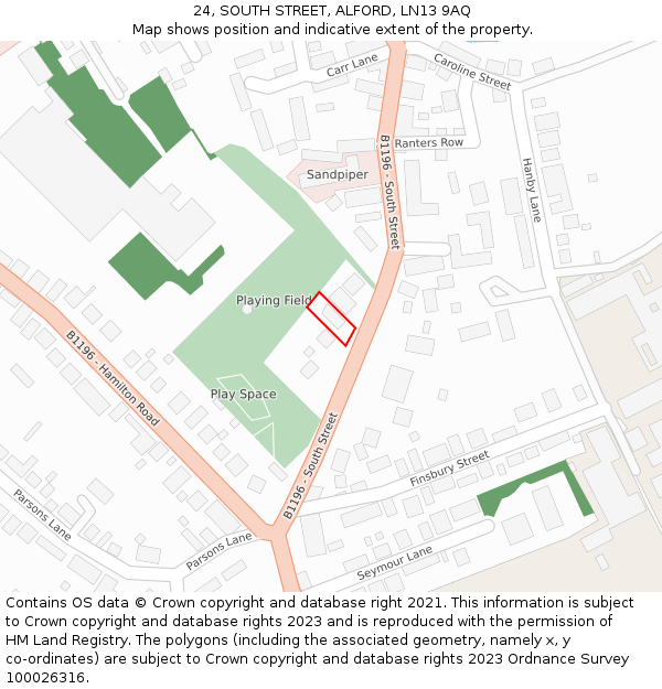 24, SOUTH STREET, ALFORD, LN13 9AQ: Location map and indicative extent of plot