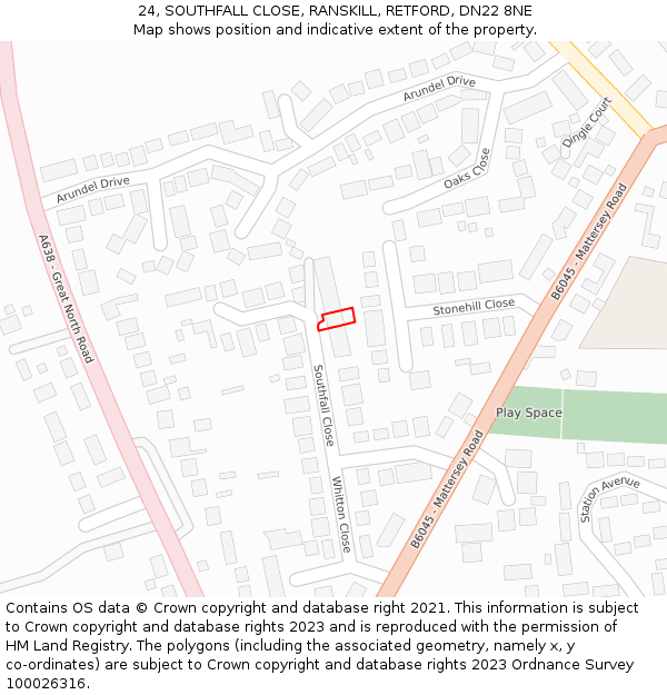 24, SOUTHFALL CLOSE, RANSKILL, RETFORD, DN22 8NE: Location map and indicative extent of plot