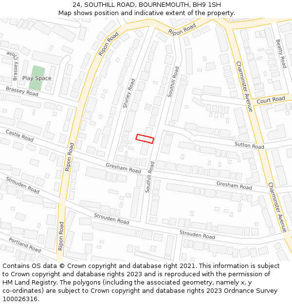 24, SOUTHILL ROAD, BOURNEMOUTH, BH9 1SH: Location map and indicative extent of plot