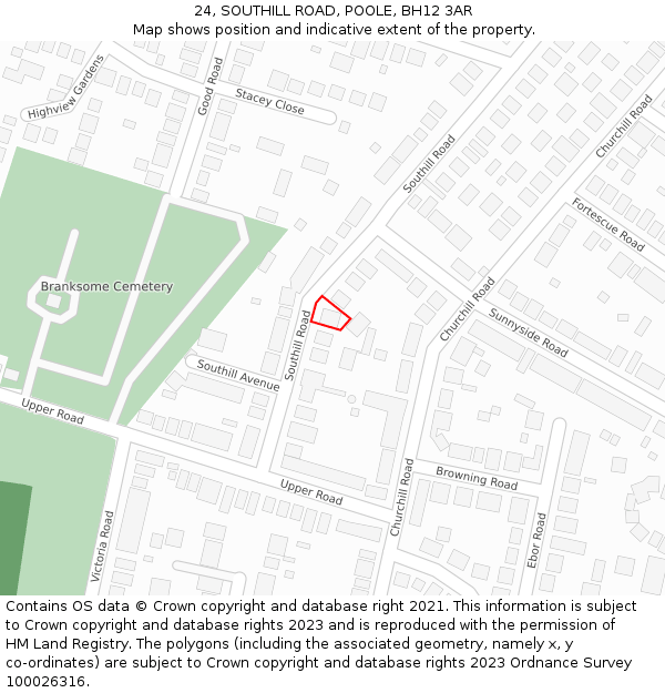 24, SOUTHILL ROAD, POOLE, BH12 3AR: Location map and indicative extent of plot