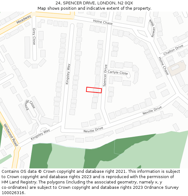 24, SPENCER DRIVE, LONDON, N2 0QX: Location map and indicative extent of plot
