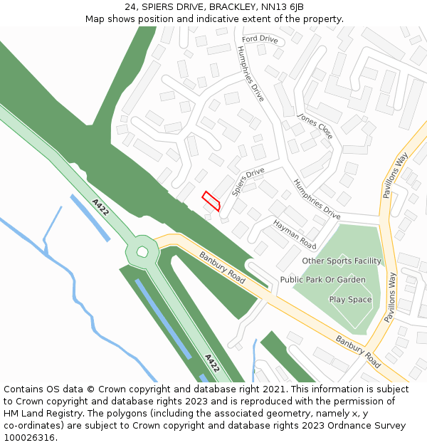 24, SPIERS DRIVE, BRACKLEY, NN13 6JB: Location map and indicative extent of plot