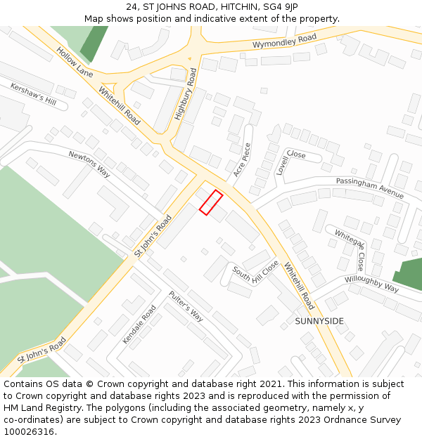 24, ST JOHNS ROAD, HITCHIN, SG4 9JP: Location map and indicative extent of plot