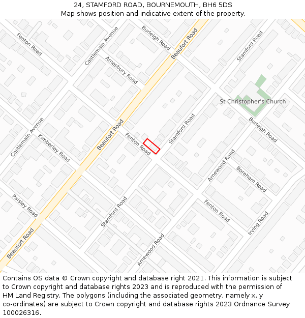 24, STAMFORD ROAD, BOURNEMOUTH, BH6 5DS: Location map and indicative extent of plot