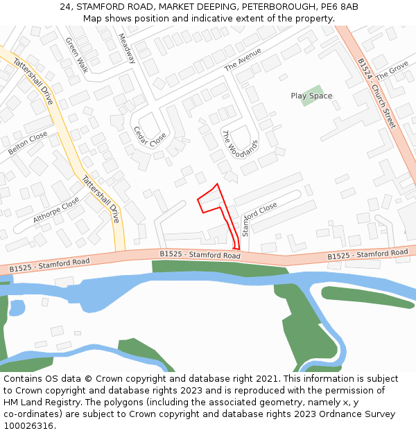 24, STAMFORD ROAD, MARKET DEEPING, PETERBOROUGH, PE6 8AB: Location map and indicative extent of plot