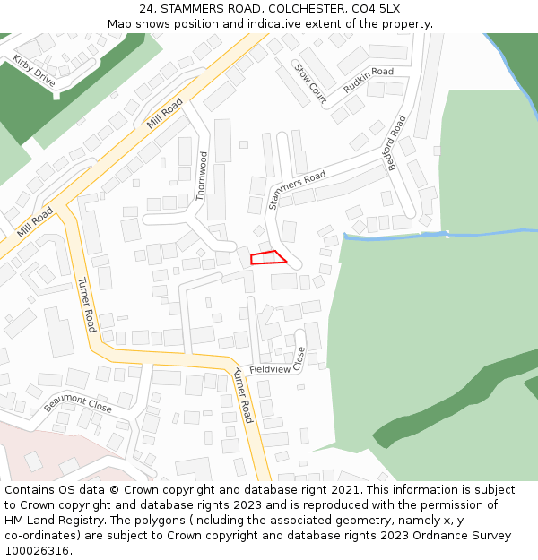 24, STAMMERS ROAD, COLCHESTER, CO4 5LX: Location map and indicative extent of plot