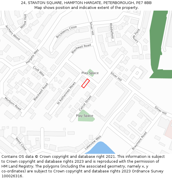 24, STANTON SQUARE, HAMPTON HARGATE, PETERBOROUGH, PE7 8BB: Location map and indicative extent of plot
