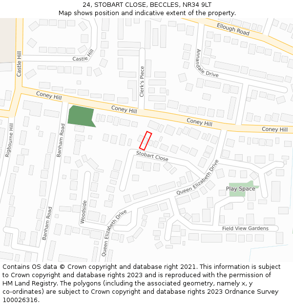 24, STOBART CLOSE, BECCLES, NR34 9LT: Location map and indicative extent of plot