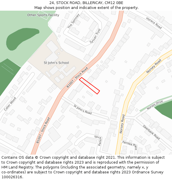 24, STOCK ROAD, BILLERICAY, CM12 0BE: Location map and indicative extent of plot