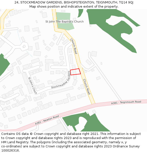 24, STOCKMEADOW GARDENS, BISHOPSTEIGNTON, TEIGNMOUTH, TQ14 9QJ: Location map and indicative extent of plot