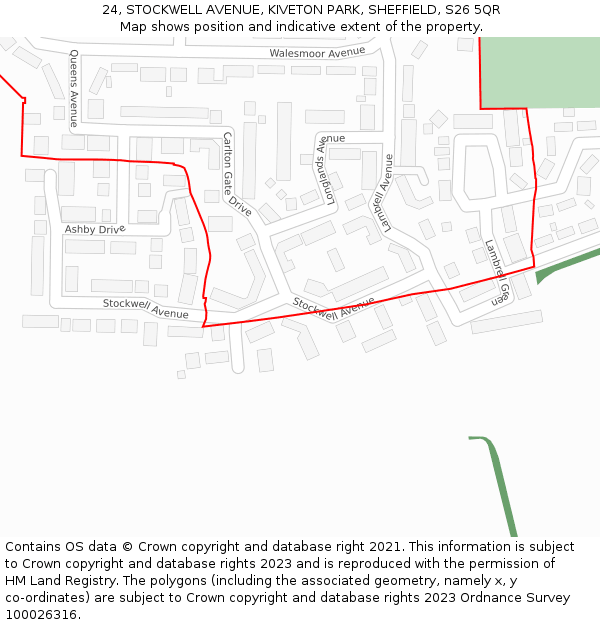 24, STOCKWELL AVENUE, KIVETON PARK, SHEFFIELD, S26 5QR: Location map and indicative extent of plot