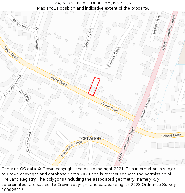 24, STONE ROAD, DEREHAM, NR19 1JS: Location map and indicative extent of plot