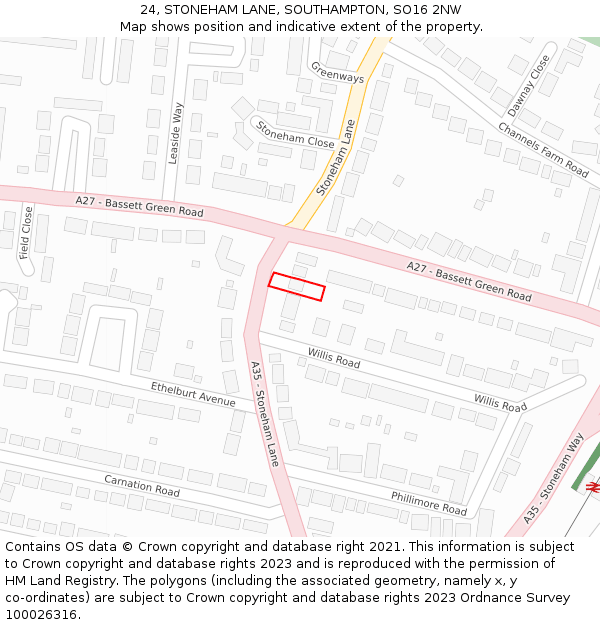 24, STONEHAM LANE, SOUTHAMPTON, SO16 2NW: Location map and indicative extent of plot