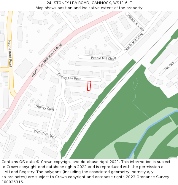 24, STONEY LEA ROAD, CANNOCK, WS11 6LE: Location map and indicative extent of plot