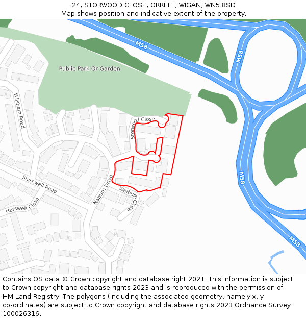 24, STORWOOD CLOSE, ORRELL, WIGAN, WN5 8SD: Location map and indicative extent of plot