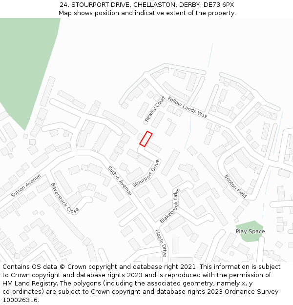 24, STOURPORT DRIVE, CHELLASTON, DERBY, DE73 6PX: Location map and indicative extent of plot